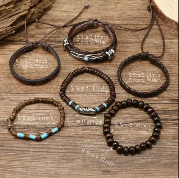 6 Pc Western Bracelet Boho Rodeo Turquoise Men Women Retro PU Leather Bracelets - Picture 9 of 13